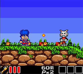 Pantallazo del juego online Ganbare Goemon Hoshizorashi Dynamites Arawaru!! (GBC)