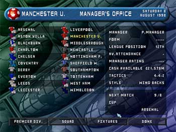 Pantallazo del juego online Player Manager Ninety Nine (PSX)