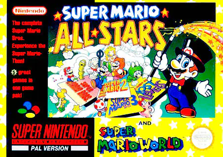 Portada de la descarga de Super Mario All-Stars y Super Mario World